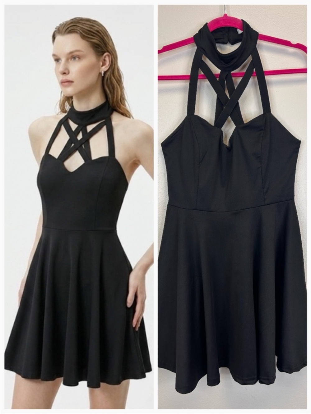 Goth Witchy Vampire Strappy‎ Halter Mini Dress Size S Criss Cross Skater Grunge